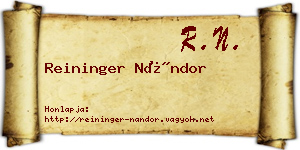 Reininger Nándor névjegykártya